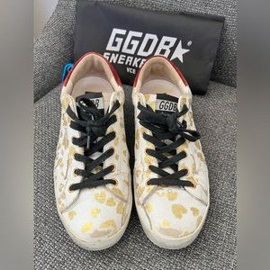 Golden Goose gold glitter heart sneakers size 37